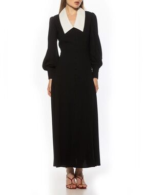 Alexia Admor Kate Collared Long Sleeve Maxi Dress, black/white, size 12